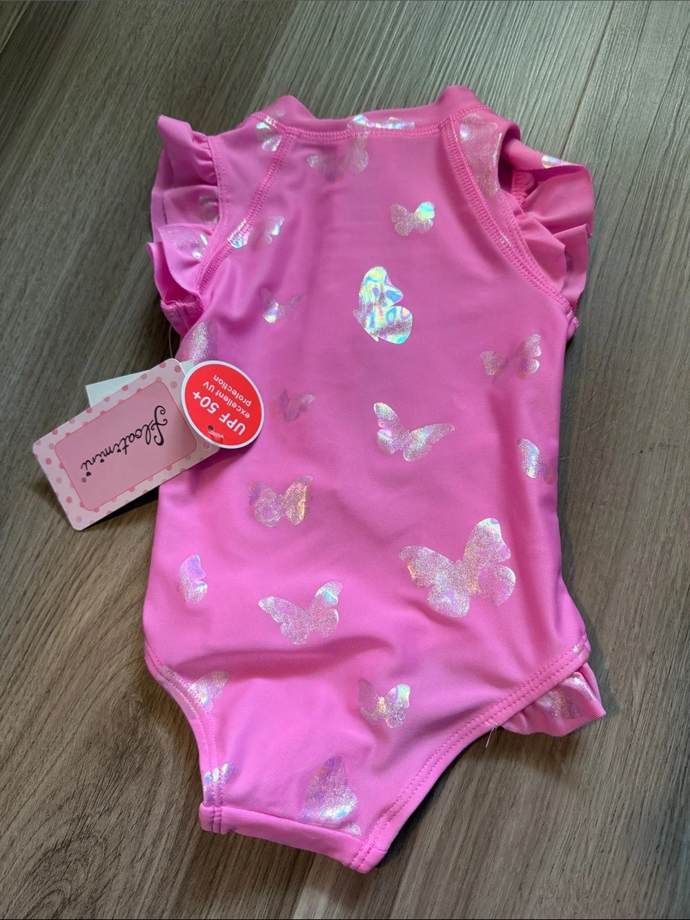Girls' Pink Butterfly One-Piece Swimsuit with Front Zip